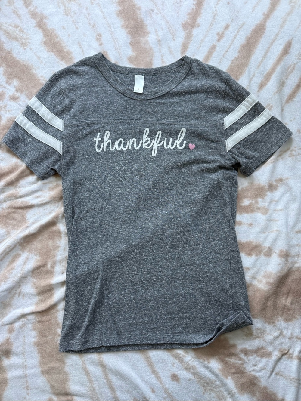 Gray "thankful" Graphic Tee with White Stripes